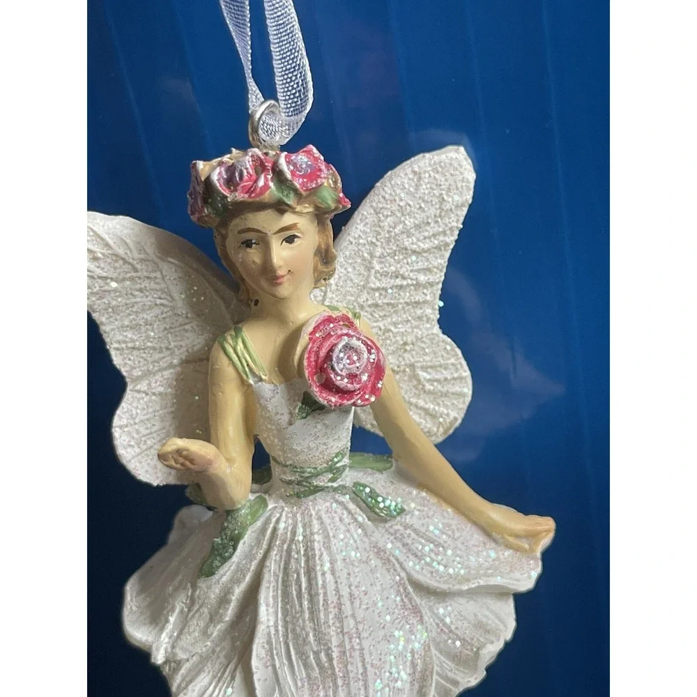 FAIRY BALLERINA w/ WINGS  A D A Rose Christmas ORNAMENT Silver Tree Holiday 4.5